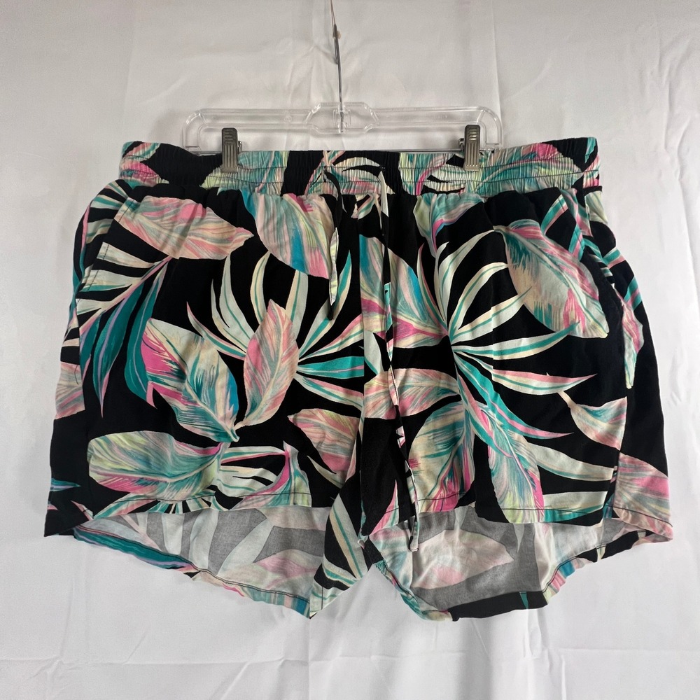 Torrid Womens 3 Plus Size Tropical Palm Leaf Print Rayon Shorts Black Pink Teal